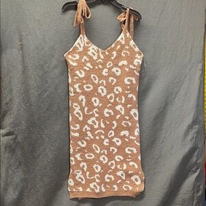 POL Tan and Cream fuzzy Midi Dress